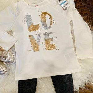 LOVE sliver and gold glitter shirt with pants